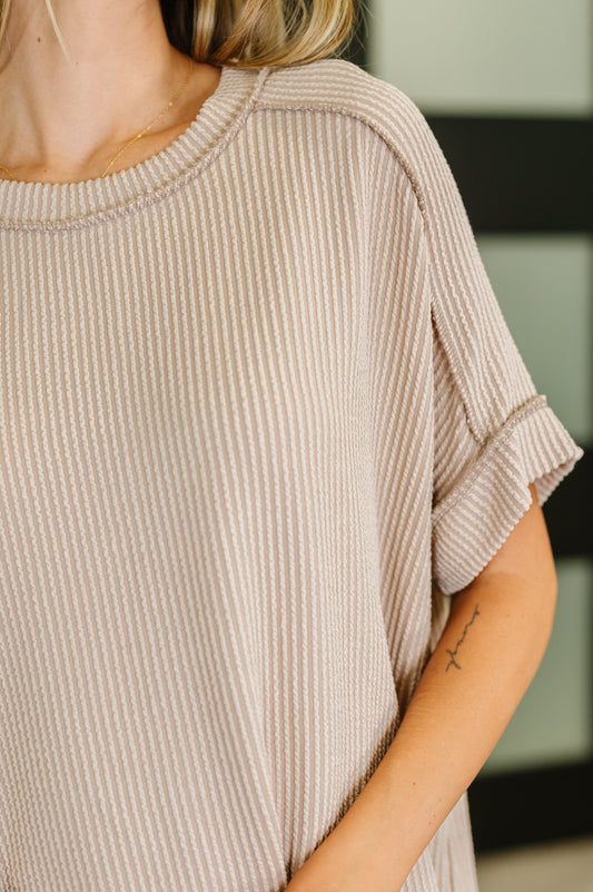 Catch Me Loungin’ Cable Ribbed Knit Top in Ash Mocha