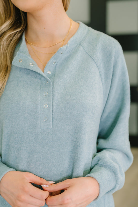 Urban Flux Scooped Hi-Low Long Pullover in Blue Grey