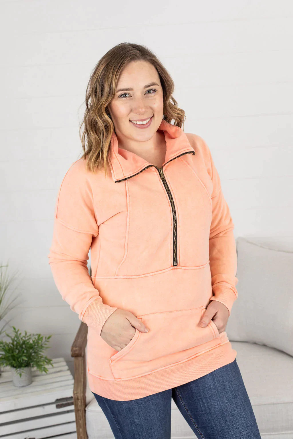 Vintage Wash HalfZip - Sherbert