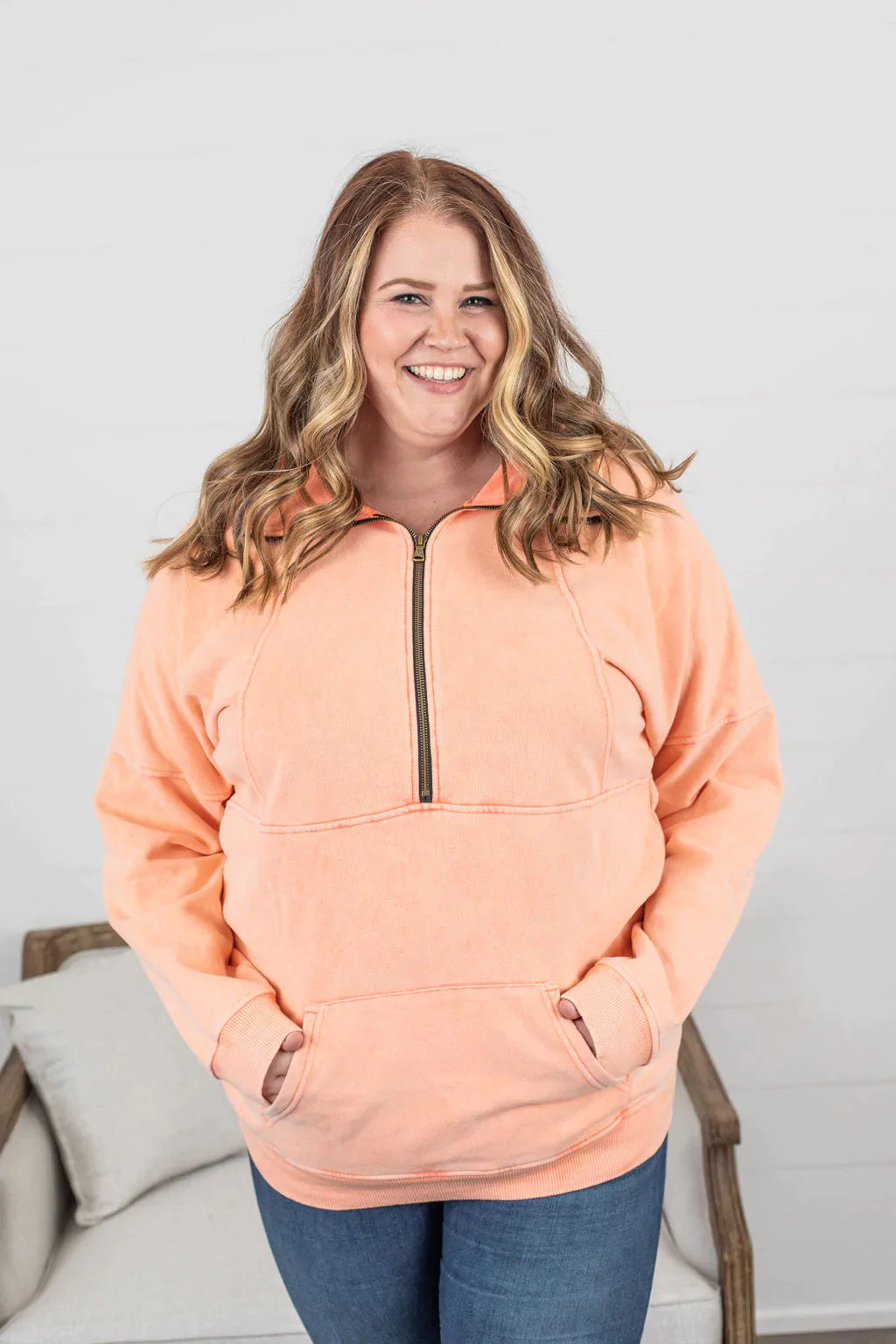 Vintage Wash HalfZip - Sherbert