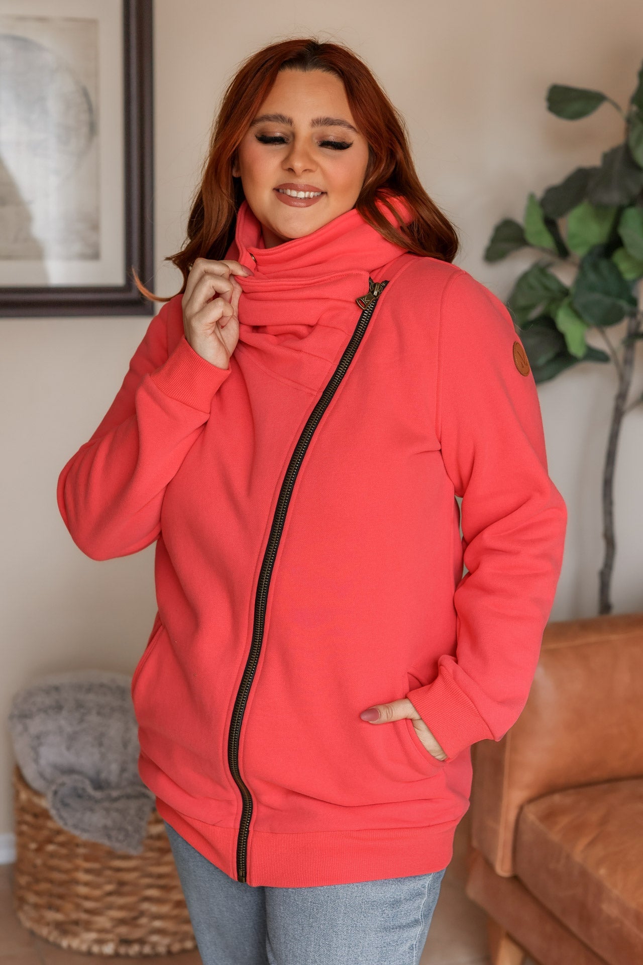 Quinn ZipUp Cowl - Dragonfruit