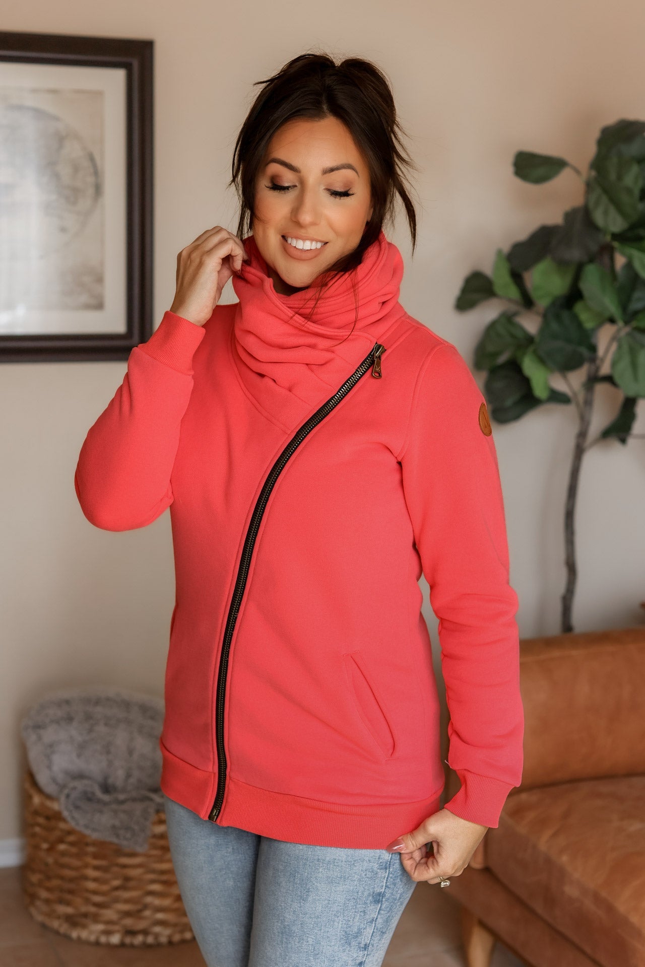 Quinn ZipUp Cowl - Dragonfruit