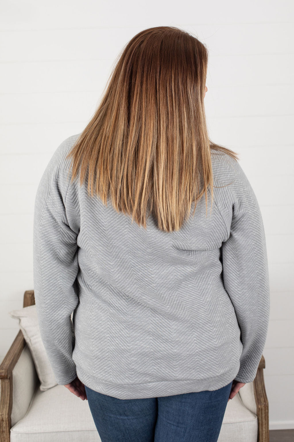 Quilted Button Snap Pullover - Grey