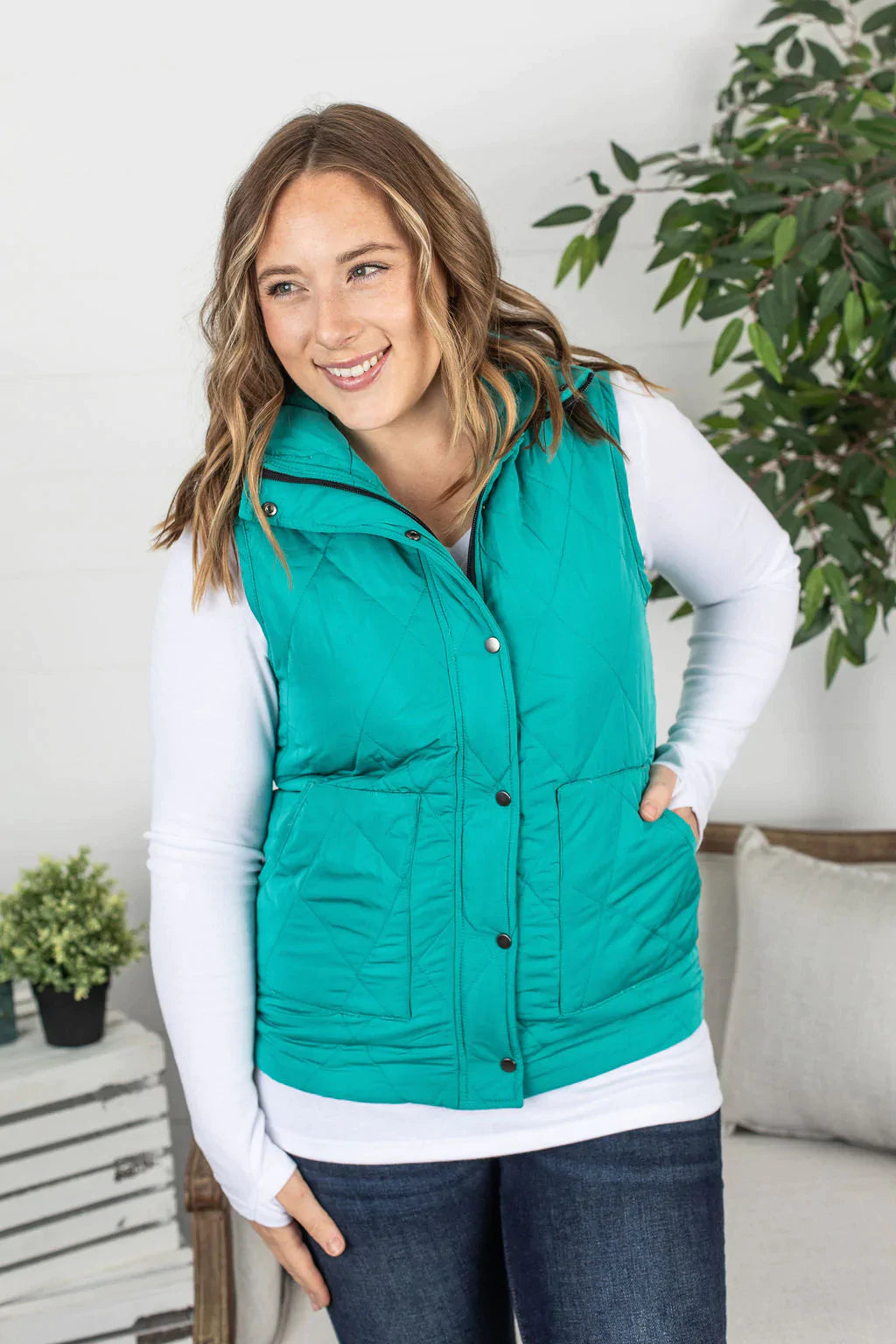 Remy Zip Up Vest - Bright Aqua