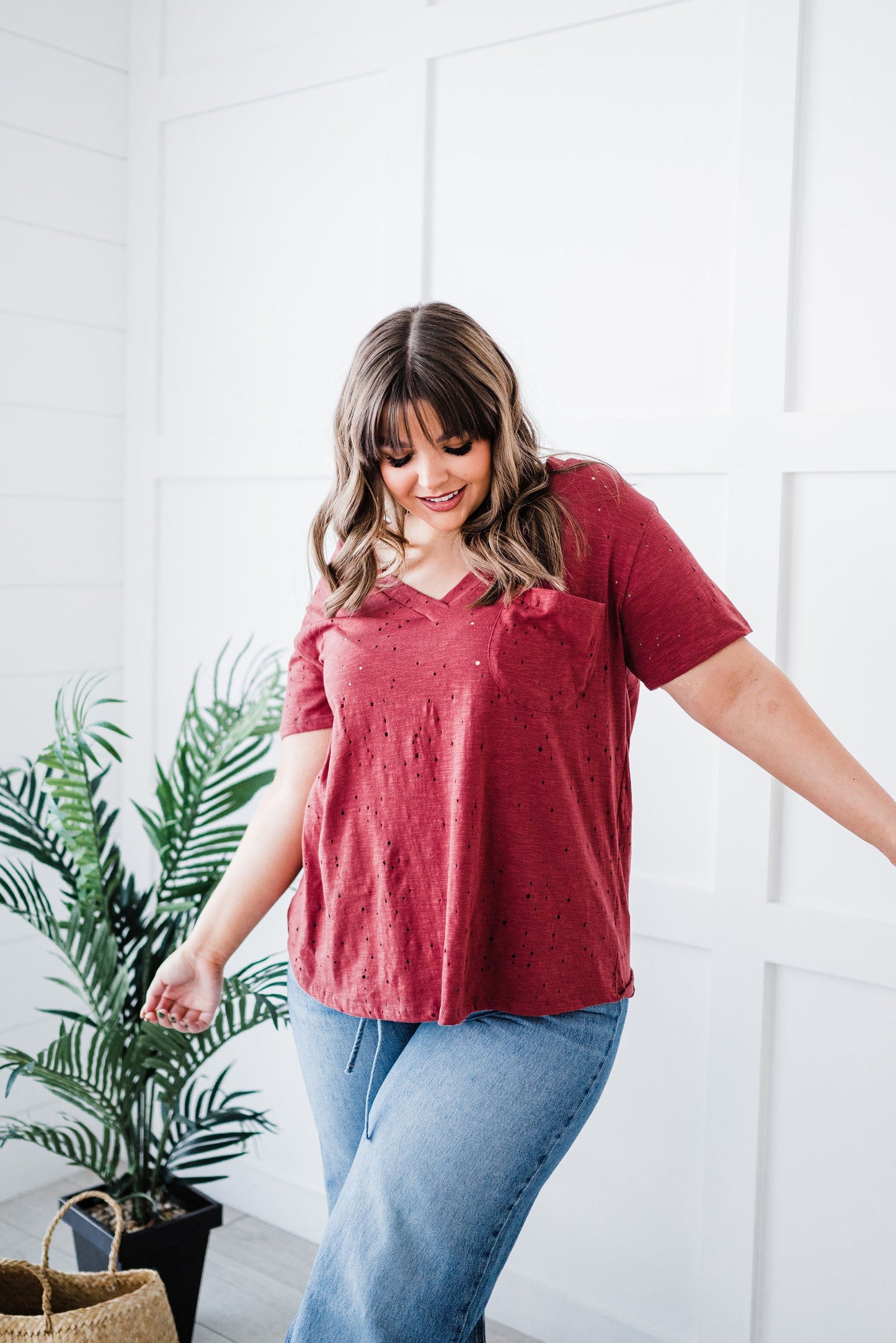 Distressed Boyfriend Tee - Brick