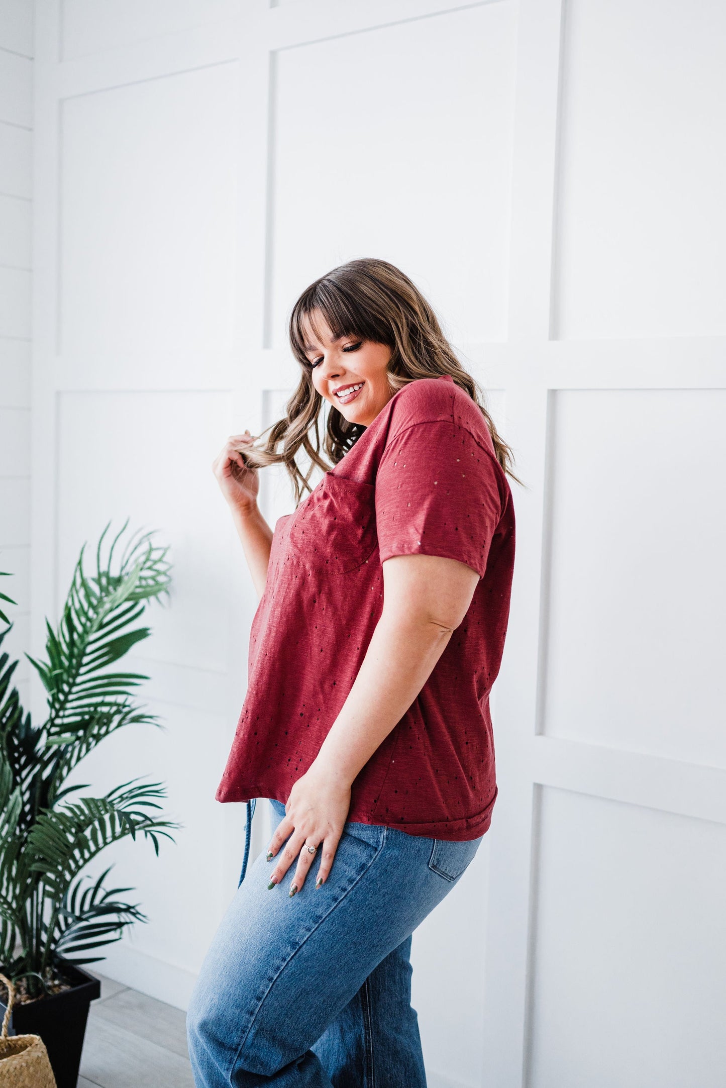 Distressed Boyfriend Tee - Brick