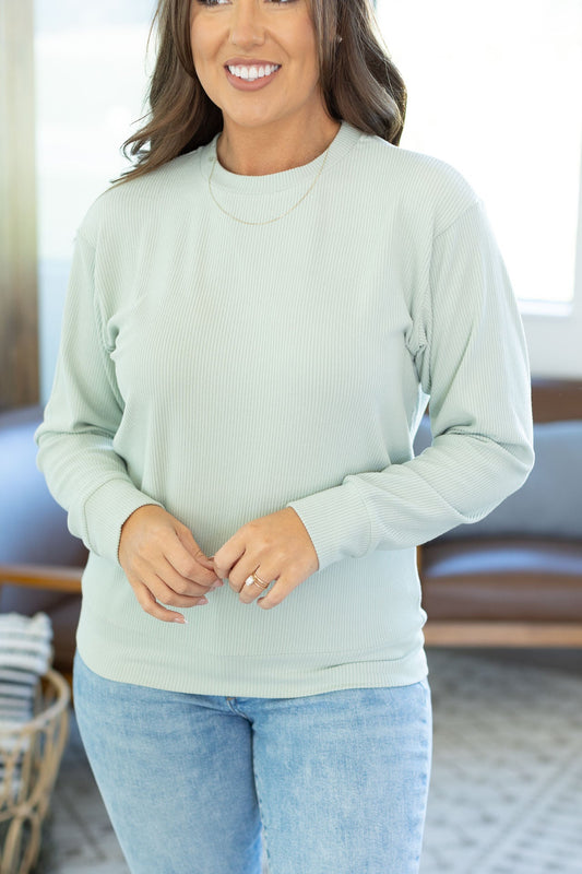 Corrine Ribbed Pullover Top - Sage