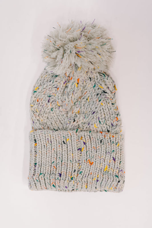 Cover Your Ears Pom Pom Beanie in Grey