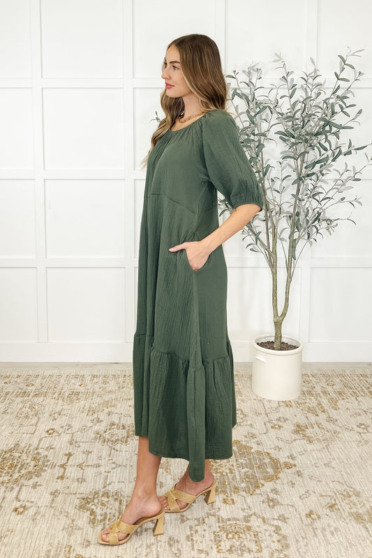 Hazel Dress in Dusty Pine