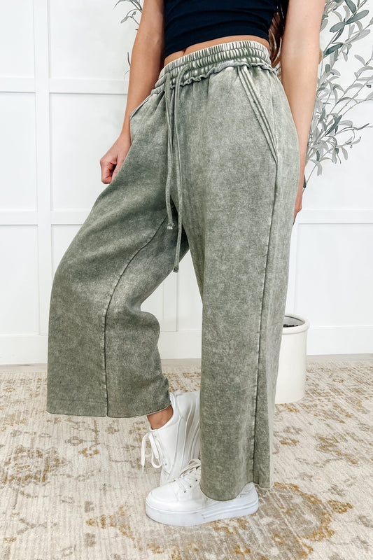 In or Out Wide Leg Cropped Pants Lt Olive