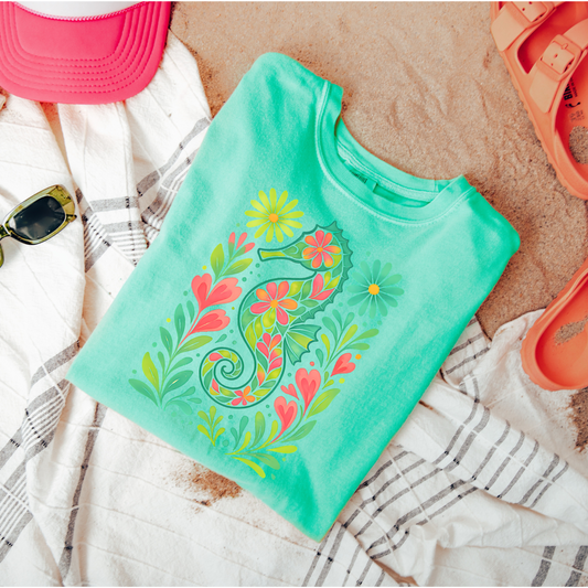 Floral Seahorse Graphic Tee