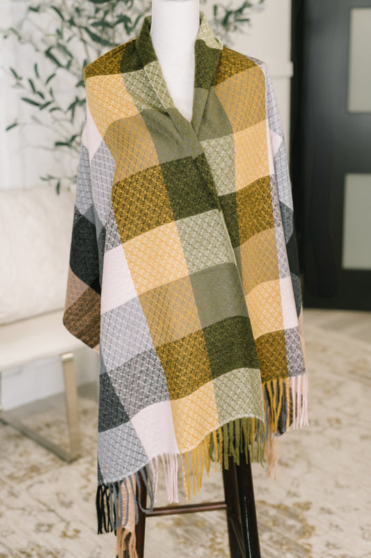 Keep Me Cozy Checkered Fringe Scarf in Woodland Shades