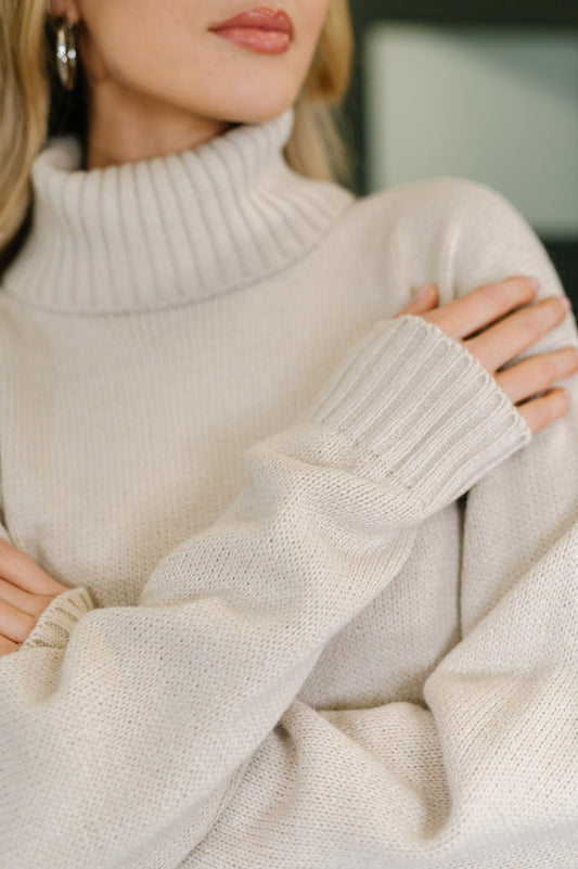 Personal Assistant Turtleneck Dress in Sand Beige