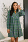 Plaid Perspective Split Neck Long Sleeve Dress