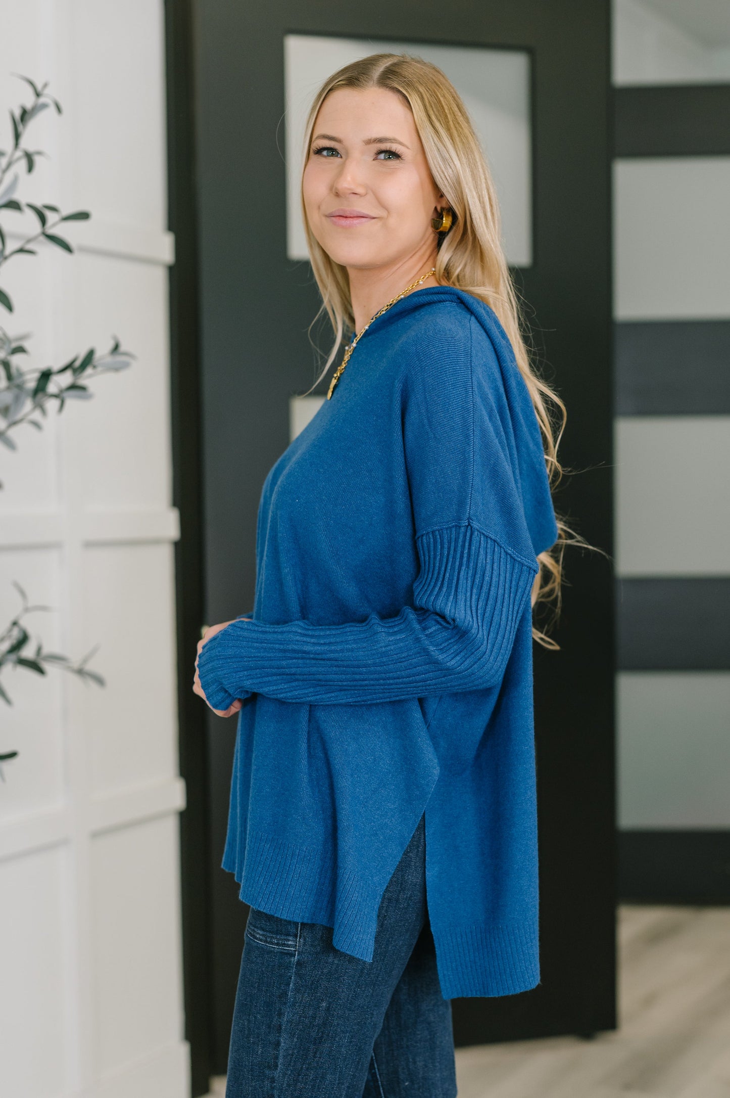 Running Late Hooded Long Sleeve in Light Navy