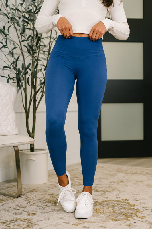 Sunday Splits High Waisted Leggings in Light Navy
