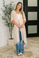 Tropical Print Gauze Kimono with Elastic Waist Tie in Milk Tea