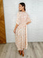 Tropical Print Gauze Kimono with Elastic Waist Tie in Milk Tea