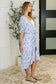 Tropical Print Gauze Kimono with Elastic Waist Tie in Periwinkle