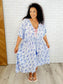 Tropical Print Gauze Kimono with Elastic Waist Tie in Periwinkle