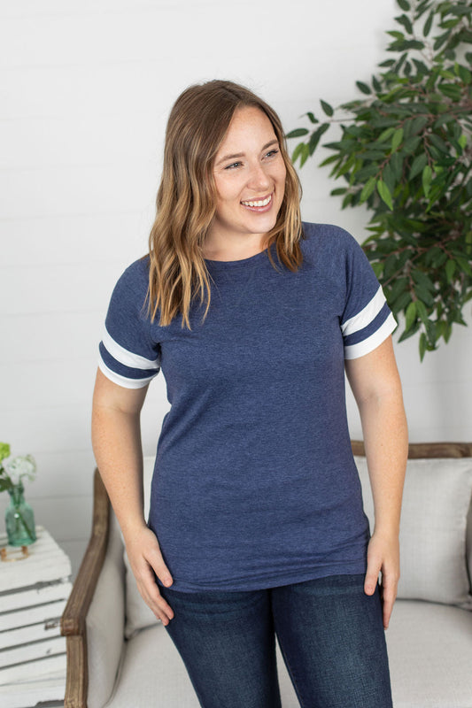 Kylie Track Tee - Navy and White