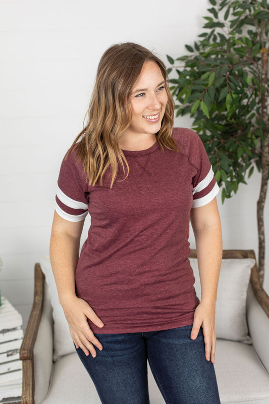 Kylie Track Tee - Burgundy and White