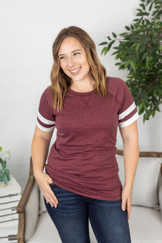 Kylie Track Tee - Burgundy and White