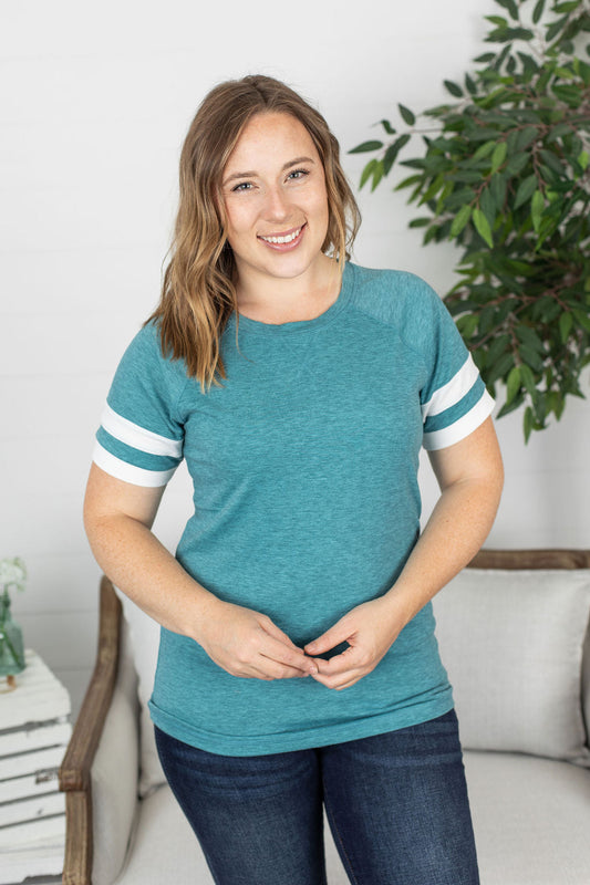Kylie Track Tee - Teal and White