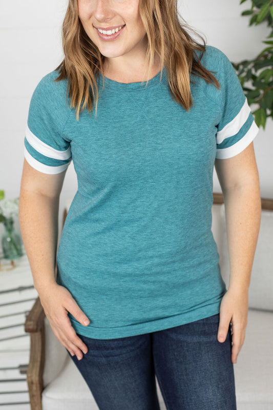 Kylie Track Tee - Teal and White