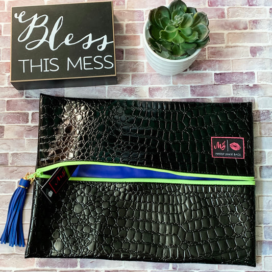 Makeup Junkie Black Gator with Lime Zipper-Two Sweet Berries