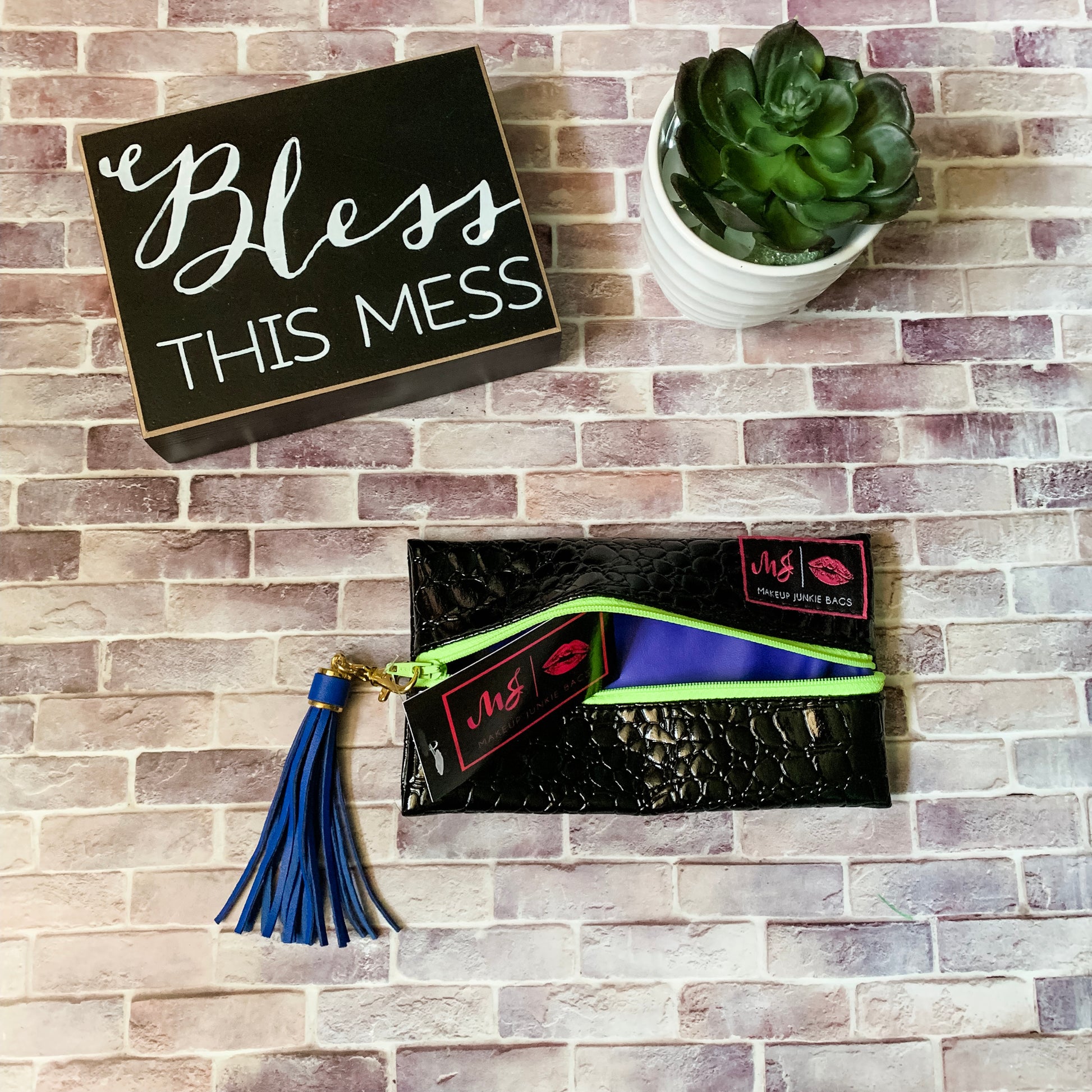 Makeup Junkie Black Gator with Lime Zipper-Two Sweet Berries