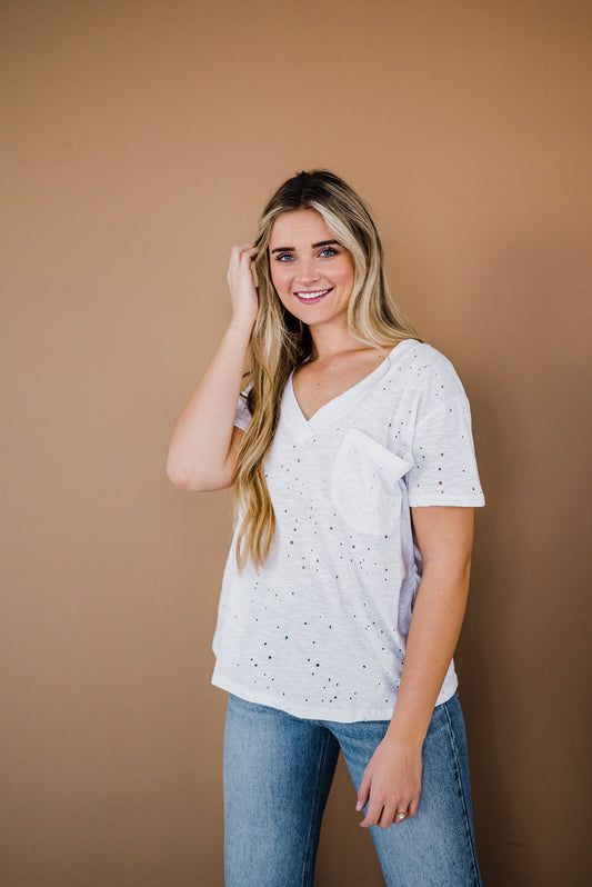 Distressed Boyfriend Tee- White