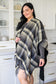 Plaid Fringe Trimmed Open Poncho in Black