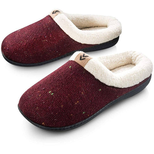 Fleece Lined Clog Slippers Warm Shoe- Burgundy